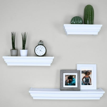 Ballucci Victorian Wall Ledge and Shelf  Wood Floating Wall Shelves Set  12   16   24   Set of 3  White