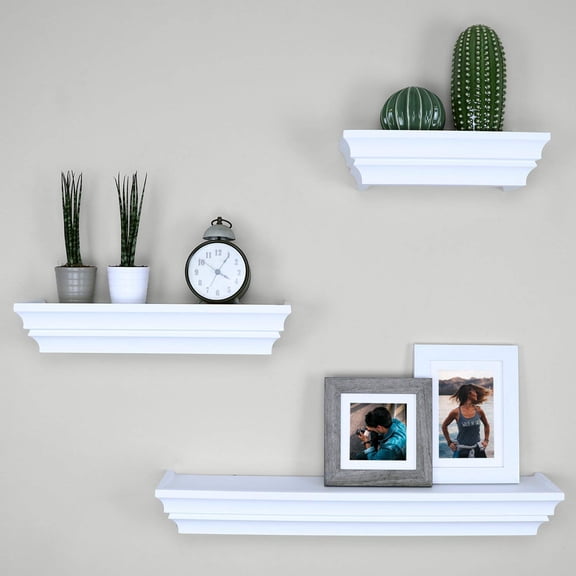Ballucci Victorian Wall Ledge and Shelf, Wood Floating Wall Shelves Set, 12", 16", 24", Set of 3, White