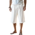thumbnail image 5 of WTOBBY Men's Linen Beach Casual Capri Pants, Lightweight Straight Fit Solid Color for Outdoor Comfort Vacation ,White M, 5 of 5