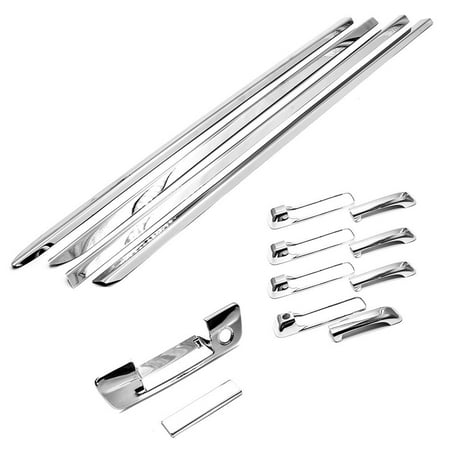 - Sizver Chrome Combo Set Stainless Steel Window Sills+ABS Plastic Chrome Door Handles+Tailgate Covers WITHOUT backup camera cutout For 2009-2017 Dodge Ram 4DR CREW/MEGA CAB
