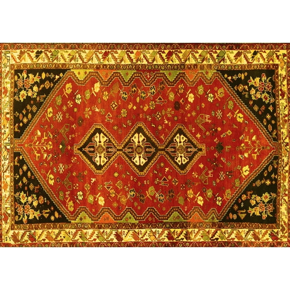 Ahgly Company Machine Washable Indoor Rectangle Persian Yellow Traditional Area Rugs, 5' x 7'