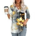 thumbnail image 4 of Uootdi Floral Print Graphic 3/4 Sleeve T Shirts Womens Summer Tops Colorblock V-Neck Button Down Casual Tops for Women Vintage Dressy Loose Fit Trendy Outfits Gift, 4 of 5