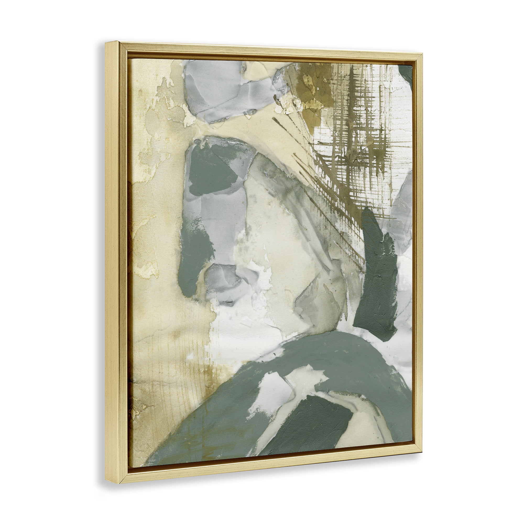 Stupell Industries Dynamic Chaotic Abstract Abstract Painting Gold Floater Framed Canvas Art Print Wall Art, 25 x 31