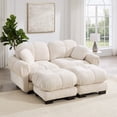 thumbnail image 3 of Chenille Cloud U-Shaped Loveseat Sofa,Stylish petal design Sofa Couch with Movable Ottoman,Exquisite pillows and quilted back cushions,Soft padded armrests,Easy Assembly,Fits Living Room,Cream Beige, 3 of 8