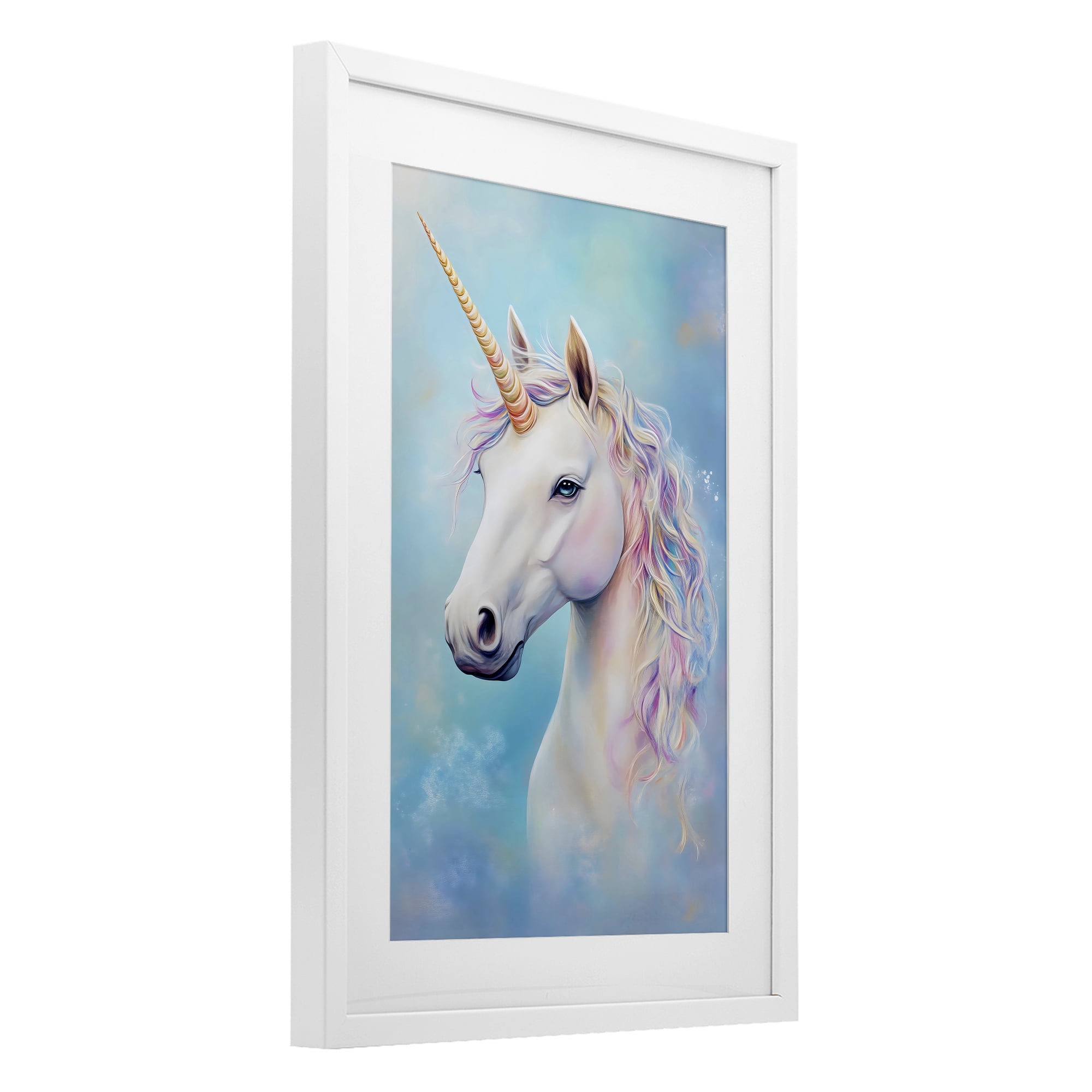 Stupell Industries White Unicorn on Blue White Framed Print Under Glass, design by Creative Studio