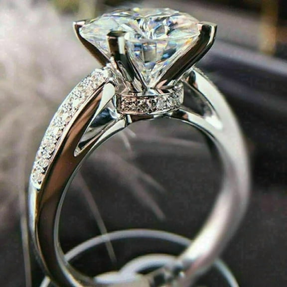 Engagement Ring 3 CT Round Cut Moissanite White 14K White Gold Plated