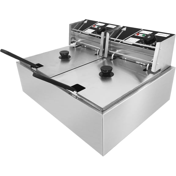 22.8QT Commercial Deep Fryer with Basket, Large Capacity Electric Deep Fryers, Thickened Stainless Steel Countertop Oil Fryer with Single Tank for Commercial or Home Use