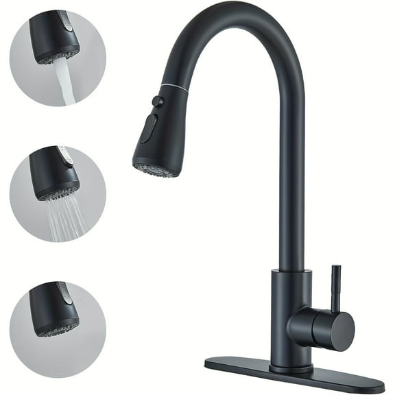 Commercial-Grade Pull-Down Kitchen Faucet - High Arc Stainless Steel Spray Head with 2 Hoses - Matte Black/Brushed Nickel - Fits Bar, RV & Farmhouse Sinks