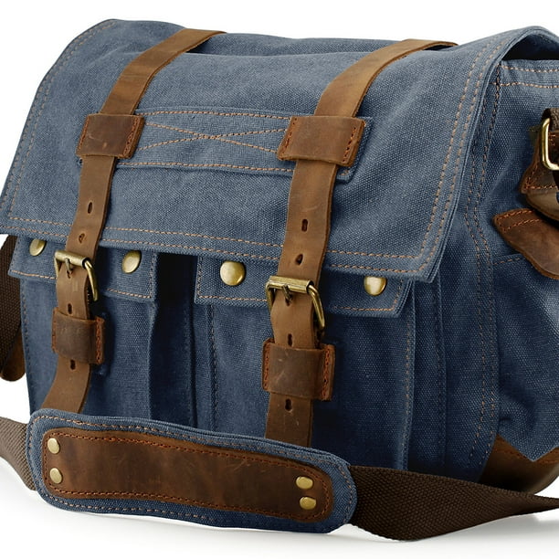 GEARONIC TM Bolso bandolera militar escolar de lona y cuero vintage para hombre Messenger grande 17 Azul Kearding SH1106 112 Walmart en linea