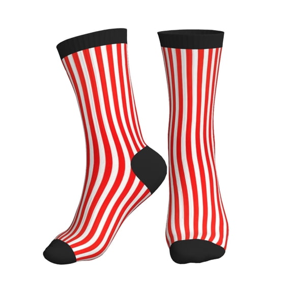 Men's Red White Vertical Stripe Pattern Novelty Athletic Socks Women's Digital Printing Funky Patterned Crew Socks