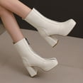thumbnail image 4 of Xfvqtps Womens Fashion Chunky Heel Ankle Boots with Side Zipper Suede Pointed Toe Booties for Fall Winter Comfortable Dress Casual Boots for Women White, 4 of 5