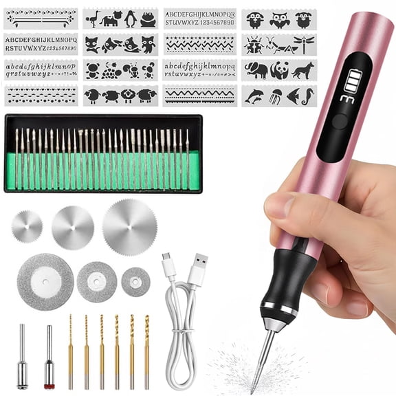 Electric Engraving Pen Kit with 30 Bits, Mini Portable Electric Engraver Tool for Jewelry Wood Metal Stone Plastic Glass Etching