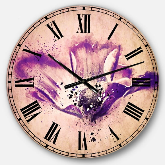 DesignArt Stylized Watercolor Poppy Flower Large Wall Clock
