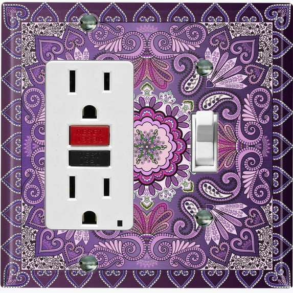 Metal Light Switch Plate Cover Elegant Purple Mandala Flower Tile Pattern TIL065