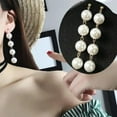 thumbnail image 2 of Opolski Elegant Women Party Big Faux Pearl Long Dangle Stud Earrings Valentine Gift, 2 of 7