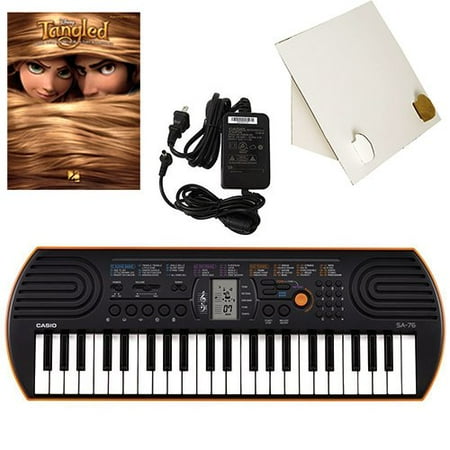 Casio SA-76 44 Key Mini Keyboard Deluxe Bundle Includes Bonus Casio AC Adapter, Desktop Music Stand & Disney's Tangled Beginning Piano Solo Songbook