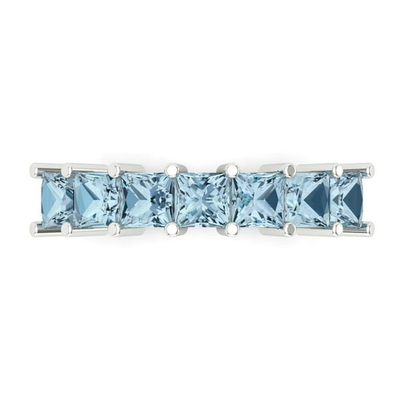 2.03 ct Brilliant Princess Cut Simulated Blue Diamond 14k White Gold Eternity Band SZ 8.75