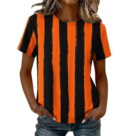 Mifsaly Halloween Tops for Women 2026 Spooky Witch Graphic T-Shirt Short Sleeve Crewneck Casual Fall Tees Multicolor,XXL