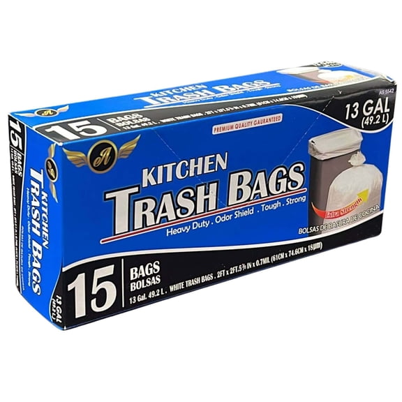 13 Gallon Kitchen garbage bags: 15CT