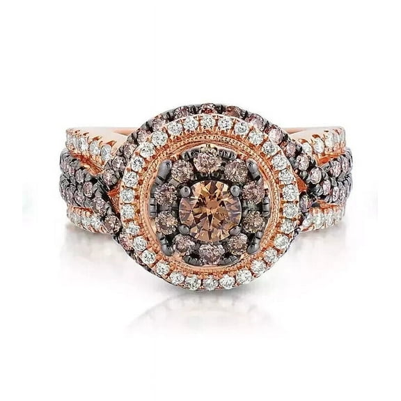 Mahablijewels Brown Cubic Zirconia Round Cut For Women's Engagement Ring 14K Rose Gold Plated
