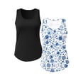 thumbnail image 2 of SHOWMALL Women's Summer Tops 2 Pack, Plus Size Flowy Sleeveless Shirts, Elegant U-Neck Floral Vacation Tank Tops -Black & Blue Chinoiserie Floral 3X, 2 of 8