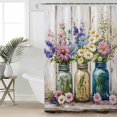 thumbnail image 2 of 72x78 Inch Shower Curtain Daisies Flowers Bathroom Decor Waterproof Fabric Bathtub Bath Curtains Decorative Bottle Floral Vintage Watercolor Extra Long Shower Curtain Set with Hooks, 2 of 6