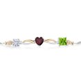 thumbnail image 2 of Gem Stone King 925 Silver and 10K Yellow Gold Moissanite Red Rhodolite Garnet Green Peridot and Lab Grown Diamond Tennis Bracelet for Women By Keren Hanan (1.95 cttw, Adjustable up To 9 inch), 2 of 4