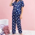 thumbnail image 4 of LYMAYTER Kids Girls Silk Pajama Set Printed Stain Short Sleeve Sleepwear Tops 2PCS Outfit Little Girls V-Neck Jammies Loungewear for 6-13 Years, 4 of 9