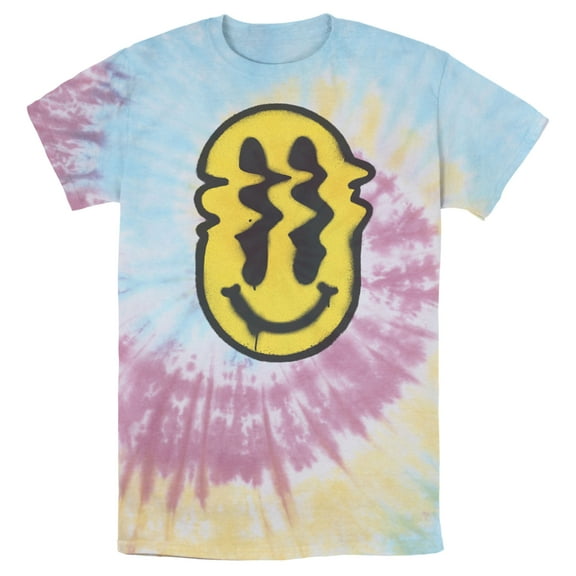 Men's Lost Gods Glitch Happy Smiling Face  Graphic Tee Tie Dye Small