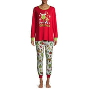 Dr. Seuss' The Grinch by Dr. Seuss Long Sleeve Scoop Neck Graphic Print Pajamas (Women's or Women's Plus) 2 Piece Set