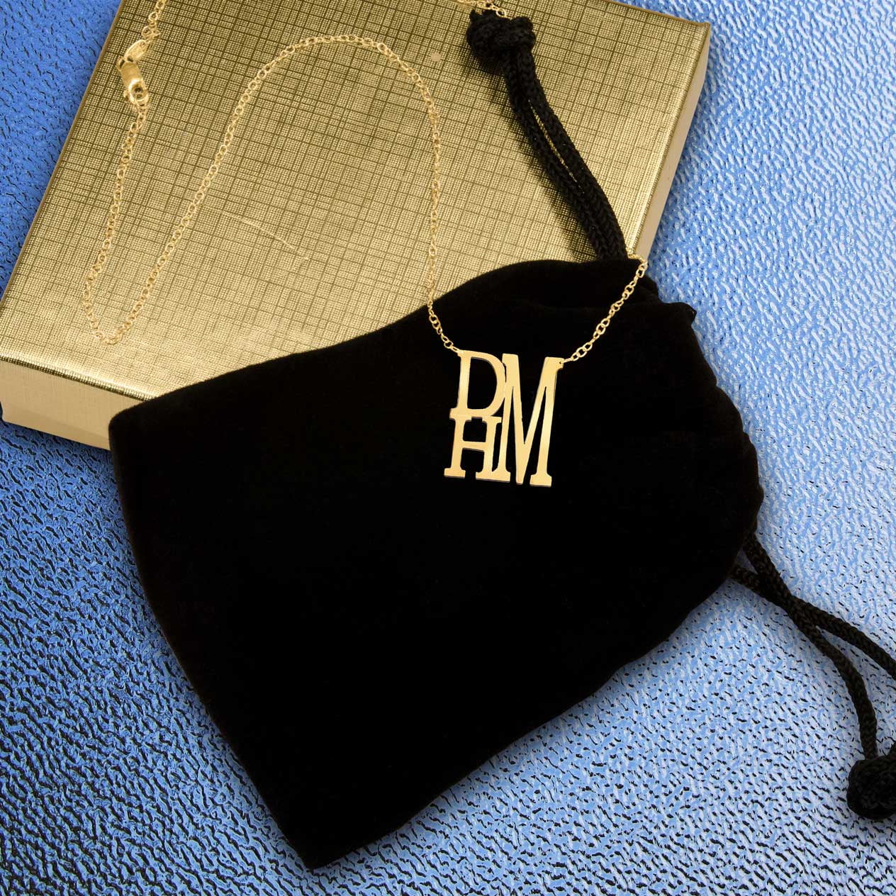 Personalized Stacked Letter Monogram Necklace in Sterling Silver or 14K Gold Plated Sterling Silver