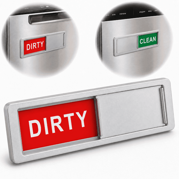 Emlimny Premium Clean Dirty Dishwasher Magnet, Dirty Clean Sign for Dishwasher Easy to Changing Signs, Heavy Duty Magnet with Adhesive Stickers Decorative (Red & Green (Silver))