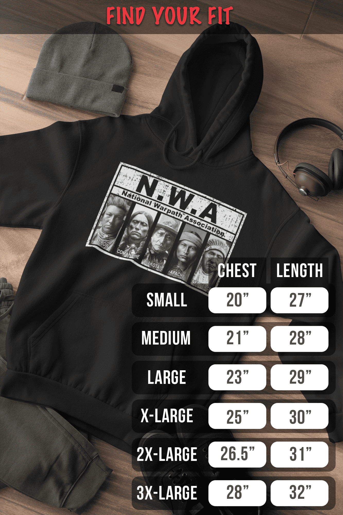 Sweat à Capuche Native Warpath Association - N.W.A. - Coupe Classique - Col Tissé - 241 G