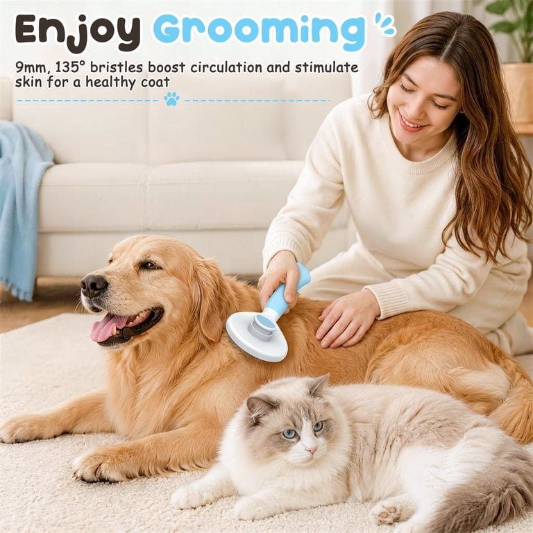 Euqvunn Cat & Dog Self-Cleaning Slicker Brush, Blue photo 6