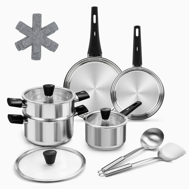Juego de utensilios de cocina Tieplis de acero inoxidable de 14 piezas para inducción