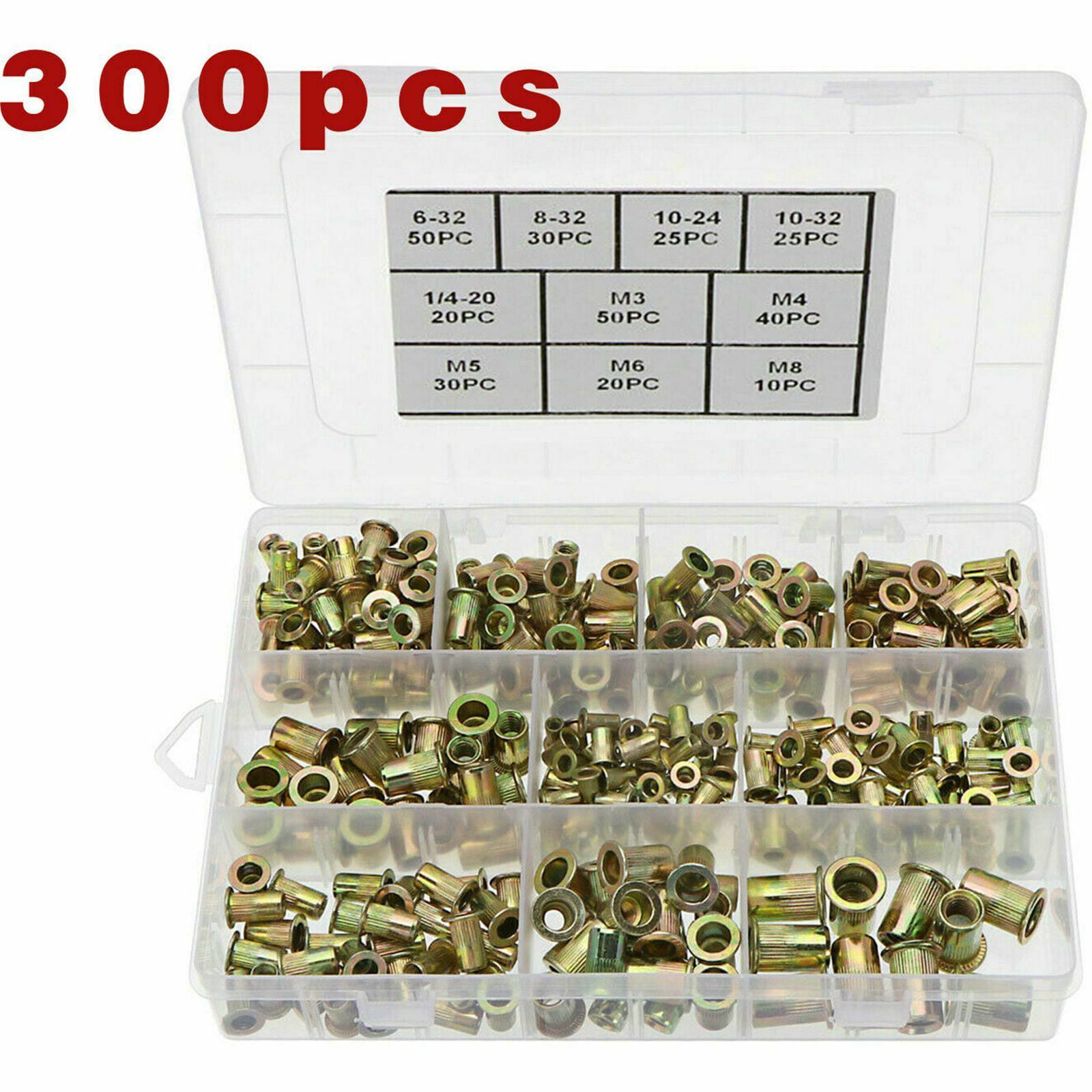 300 pcs Zinc Steel Rivet Nut Kit Rivnut Nutsert Assort 150pcs Metric+150pcs SAE 