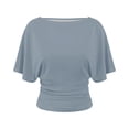 thumbnail image 5 of RUTAYY Women's T-Shirt Elegant Solid Color Batwing Short Sleeve Crew Neck Tee Shirts Casual Everyday Wear Fashion Seaside Tees, 5 of 5