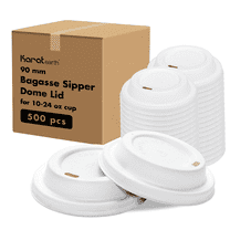 Karat Earth 90mm Bagasse Sipper Dome Lid for 10-24oz Hot Cup, White - 500 pcs