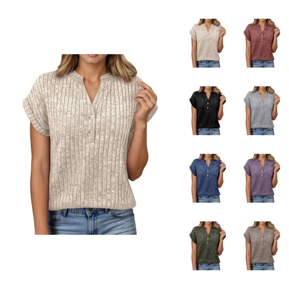 T Shirts for Women 2026 Summer Short Batwing Sleeve V Neck Ribbed Dressy Casual Office Work Tshirt Blouse