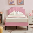thumbnail image 2 of VECELO Twin Upholstered Platform Bed Frame, Height Adjustable Nailhead Trim Headboard, Easy Assembly/No Box Spring Required, Pink, 2 of 8