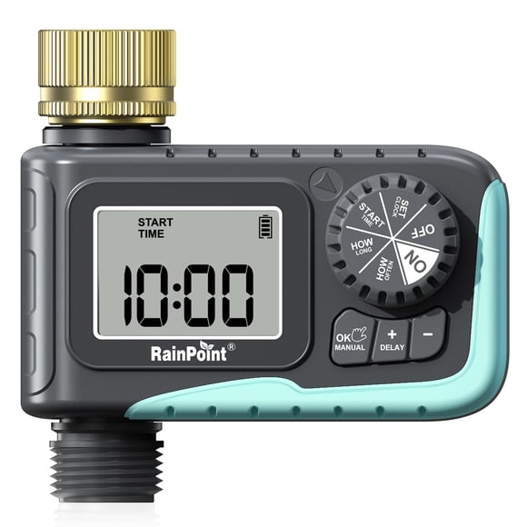 RAINPOINT Sprinkler Timer with Brass Swivel, Water Timer for Garden Hose, Programmable Hose Timer with Rain Delay/Manual Watering