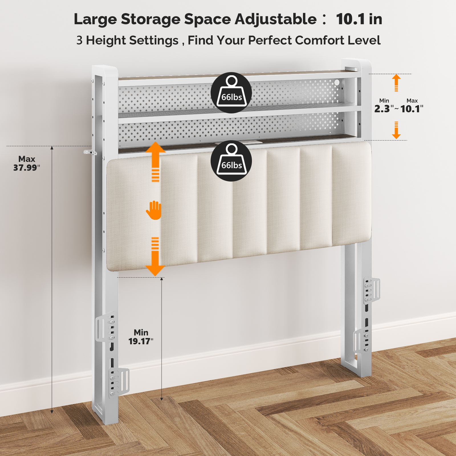 Zimtown Headboard for Twin Size Bed with Storage, Linen Upholstered Head Board with LED Light and Charging Station, White