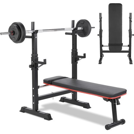 Increkid Folding Bench Press Set, Weight Bench with Squat Rack, Workout Bench Home Gym