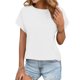 thumbnail image 1 of Tops de Verano de Mujer Suelto Ajuste Primavera Y Verano Suéter Casual Color Sólido Manga Corta Cuello Redondo, Camiseta Suelta de Poliéster, 1 of 9