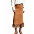 thumbnail image 3 of Suede Skirts for Women Fall Winter Midi Pencil Skirt with Tassel Light Brown XL, 3 of 7