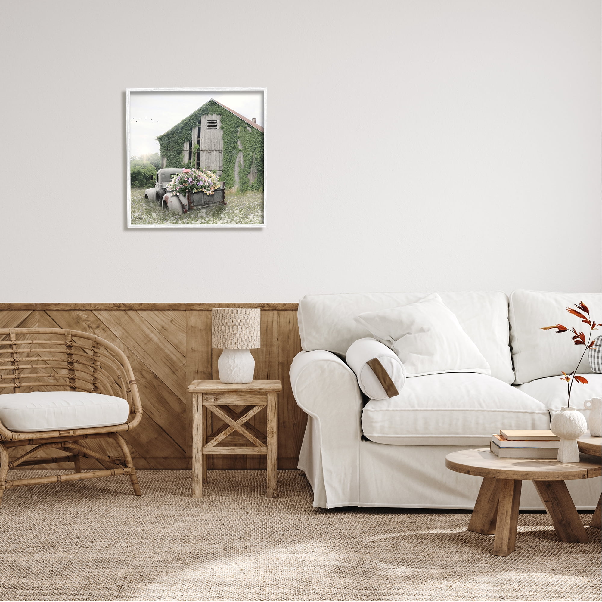Stupell Industries Magical Farmhouse Barn Green Vine Botanicals Flower Field , 24 x 24, Design by Lori Deiter