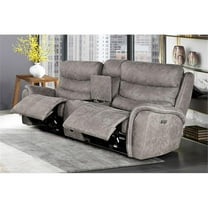 Pemberly Row Contemporary Fabric Power Console Loveseat in Gray