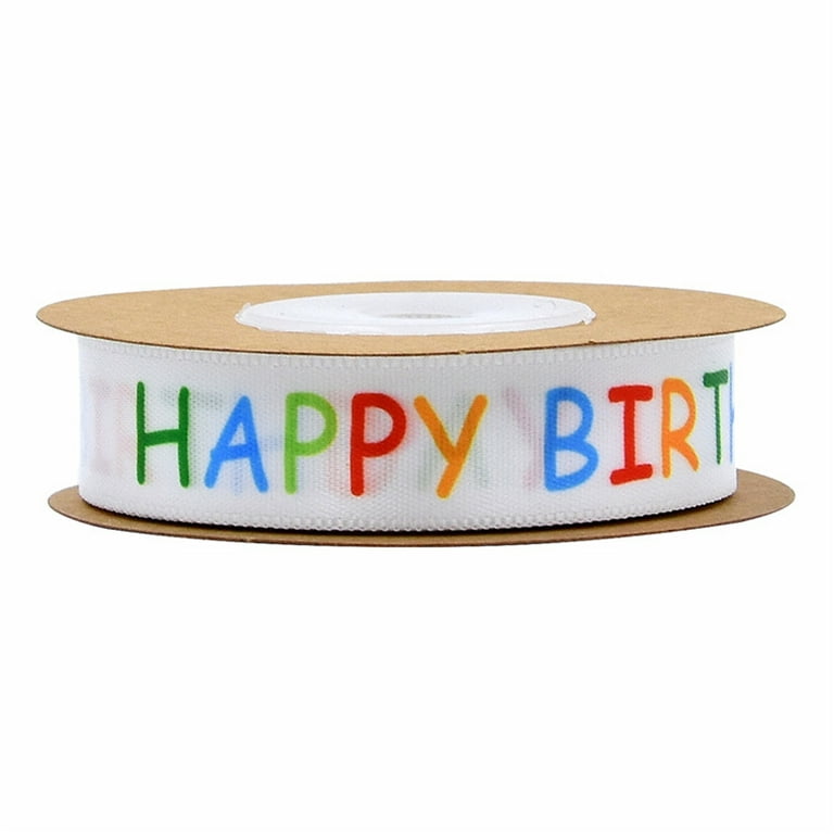 VEAREAR 1 Roll Happy Birthday Ribbon Multi-purpose Festive Colorful HAPPY  BIRTHDAY Letters Candle Balloon Printed Bow Making DIY Crafts Cake Gift Box