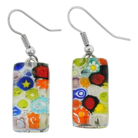 GlassOfVenice Murano Glass Millefiori Rectangular Earrings - Clear Multicolor