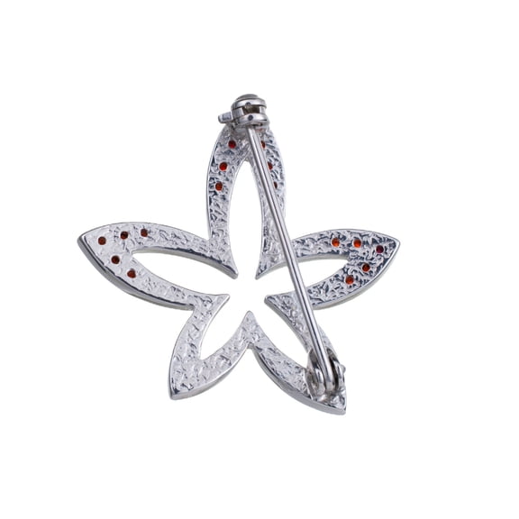 Bohemian Garnet Sterling Silver Flower Brooch